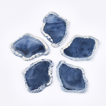 Half Drilled Resin Beads, For Big Pendants Making, Imitation Agate Slices, Steel Blue, 54~55x41~42x4mm, Half Hole: 1mm