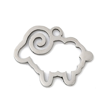 201 Stainless Steel Pendants, Sheep Charms, Stainless Steel Color, 12.5x16x1mm, Hole: 1.4mm