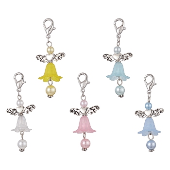 Angel Acrylic Pendants Decorations, with Zinc Alloy Lobster Claw Clasps, Mixed Color, 60mm