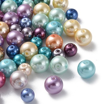 Eco-Friendly Dyed Glass Pearl Round Bead Strands, Cotton Cord Threaded, Mixed Color, Mixed Color, 6~8mm, Hole: 0.7mm