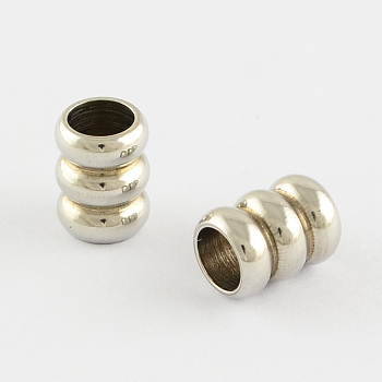 Stainless Steel Column Beads, Large Hole Beads, Stainless Steel Color, 6x6mm, Hole: 3.5mm