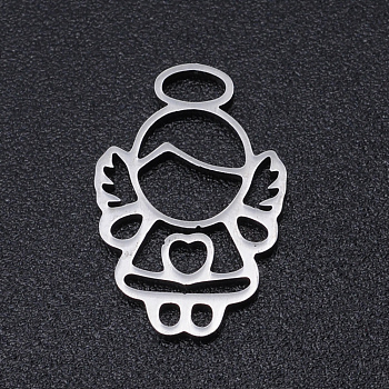 201 Stainless Steel Laser Cut Pendants, Angel, Stainless Steel Color, 15x10x1mm, Hole: 3x1.5mm