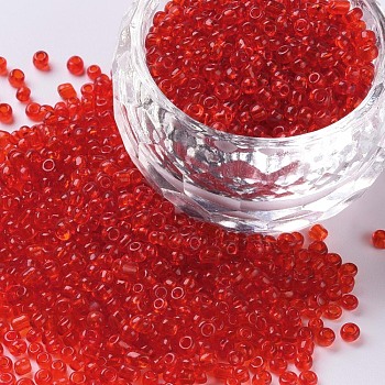 Glass Seed Beads, Transparent, Round, Red, 12/0, 2mm, Hole: 1mm, about 30000 beads/pound