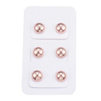 304 Stainless Steel Ear Studs, Hypoallergenic Earrings, Half Round, Rose Gold, 15mm, Pin: 1mm, 3pairs/card