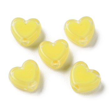 Heart Acrylic Beads, Bead in Bead, Yellow, 7x8x4mm, Hole: 1.8mm, about 2777pcs/500g