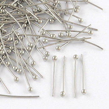 Brass Ball Head pins, Cadmium Free & Lead Free, Platinum, 28x0.7mm, 21 Gauge, Head: 2mm, about 10000pcs/bag