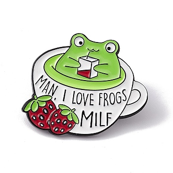 Cartoon Frog Enamel Pin, Electrophoresis Black Alloy Word Man I Love Frogs Milf Brooch for Backpack Clothes, Cup Pattern, 25.5x29x2mm, Pin: 1.3mm