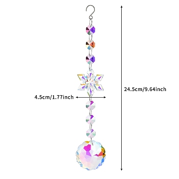 Snowflake Faceted Glass Suncatchers, Platinum Tone Metal Hanging Ornaments, Flower, 245x45mm