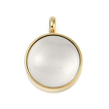 Ion Plating(IP) 304 Stainless Stee Locket Pendants, with Glass, Flat Round Charm, Real 18K Gold Plated, 26x19x13mm, Hole: 5mm