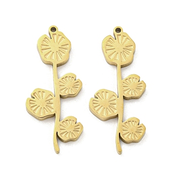 Ion Plating(IP) 316L Surgical Stainless Steel Pendants, Laser Cut, Flower Charm, Real 18K Gold Plated, 25x10.5x1.5mm, Hole: 0.9mm