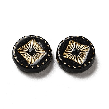 Opaque Plating Acrylic Beads, Golden Metal Enlaced, Flat Round, Black, 15.5x4.5mm, Hole: 1.8mm
