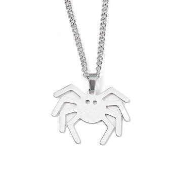 201 Stainless Steel Pendant Necklaces for Man, Crab, 23.78 inch(60.4cm), Crab: 26.5x35x1.3mm