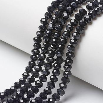 Opaque Solid Color Imitation Jade Glass Beads Strands, Faceted, Rondelle, Black, 2.3~2.7x1.5mm, Hole: 0.4mm, about 150~155pcs/strand, 32~33cm