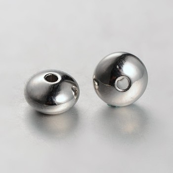 Flat Round Brass Spacer Beads, Nickel Free, Platinum, 7x4.5mm, Hole: 1.5mm