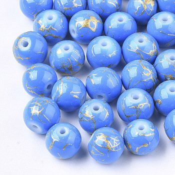 Drawbench Glass Beads, Round, Spray Painted Style, Dodger Blue, 8mm, Hole: 1.5mm