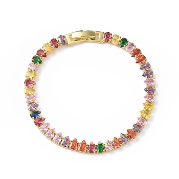Cubic Zirconia Tennis Bracelet, Golden Brass Teardrop Link Chain Bracelet for Women, Cadmium Free & Lead Free, Colorful, 7-1/8 inch(18.2cm)