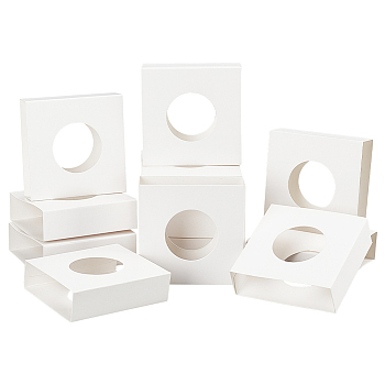 Square Cardboard Gift Boxes, for Floating Display Frame Stand, with Hollow Window, White, Round Pattern, 7x7x2cm, Unfold: 9x7x0.1cm, Round: 3.5cm
