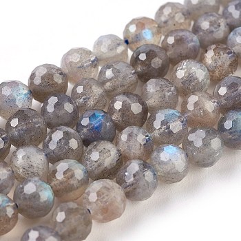 Natural Labradorite Beads Strands, Faceted, Round, 6~7.5mm, Hole: 0.8mm, about 53~58pcs/strand, 15.3 inch(39cm)