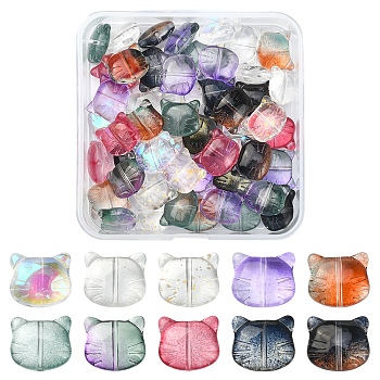50Pcs 10 Colors Glass Beads, for Jewelry Making, Cat, Mixed Color, 12.5x14x6.5mm, Hole: 1mm, 5pcs/color