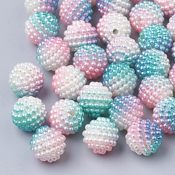 Imitation Pearl Acrylic Beads, Berry Beads, Combined Beads, Rainbow Gradient Mermaid Pearl Beads, Round, Dark Turquoise, 10mm, Hole: 1mm, about 200pcs/bag