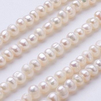 Natural Cultured Freshwater Pearl Beads Strands, Potato, Beige, 2.5~4.5x4.5~6mm, Hole: 0.7mm,  about 87~90pcs/strand, 1.36~1.38 inch(34.5~35cm)