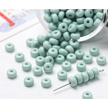 Opaque Acrylic Beads, Flat Round, Pale Turquoise, 7x4mm, Hole: 1.6mm, about 70pcs/bag