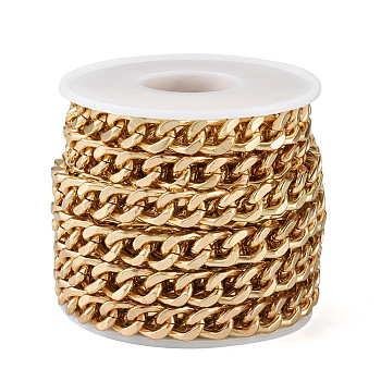Iron Curb Chains, Faceted, Unwelded, with Plastic Spool, Golden, 12x8.5x2.5mm, about 13.12 Feet(4m)/Roll