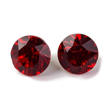 Glass Rhinestone Cabochons, Pointed Back & Back Plated, Faceted, Flat Round, Light Siam, 8x5.5mm