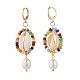 Natural Shell and Pearl Wrapped Dangle Hoop Earrings(EJEW-TA00049)-4