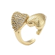 Rack Plating Heart Brass Micro Pave Cubic Zirconia Open Cuff Rings for Women(RJEW-B064-08G)-1