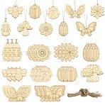 60Pcs 10 Style Spring theme Butterfly/Ladybird/Flower Unfinished Wood Pieces, Cutouts for Drawing Art Craft, Wheat, 75~85x55~108x2.7mm, Hole: 2.5mm, 6pcs/style(DIY-CJC0012-01)