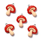 Autumn Theme Opaque Resin Pendants, with Platinum Tone Iron Loops, Imitation Food, Mushroom, Red, 27.5x20.5x6mm, Hole: 2mm(RESI-D055-027P)