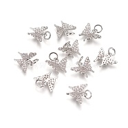 Brass Micro Pave Cubic Zirconia Charms, Long-Lasting Plated, Butterfly, Clear, Platinum, 11x13x2mm, Hole: 3.5mm(KK-K238-08P)