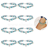 ARRICRAFT 4Pcs Alloy Tortoise Charm Double Layer Multi-strand Anklet, Starfish Resin & CCB Beaded Ocean Theme Anklet for Women, Turquoise, 9 inch(22.8cm)(AJEW-AR0001-67)