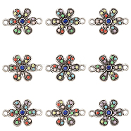 10Pcs Alloy Connector Charms, with Sapphire Rhinestone & Colorful Seed Beads, Flower Links, Antique Silver, 16x22x3mm, Hole: 2mm(PALLOY-CJ0002-64)