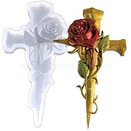 Religion Cross with Rose Display Decoration Silicone Molds, Resin Casting Molds, for UV Resin, Epoxy Resin Craft Making, White, 78x48x8.5mm(DIY-L071-11)