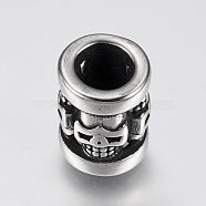 304 Stainless Steel Beads, Column with Skull, Antique Silver, 13x10mm, Hole: 6mm(X-STAS-F144-045AS)