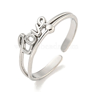 Non-Tarnish 304 Stainless Steel Word Love Open Cuff Ring for Women, Stainless Steel Color, Adjustable(RJEW-A043-17P)