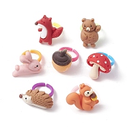 7Pcs 7 Style 3D Animals Resin Open Cuff Rings Set for Kids, Stackable Rings, Mixed Shapes, Inner Diameter: 14.1mm, 1Pc/style(RJEW-JR00651)