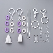 DIY Keychain Making Kits, with Brass Split Keychain Rings & Swivel Clasps, Iron Heart Key Clasps & Ball Chains & Pins, Tassel Pendants, Plastic Clasps and Acrylic Linking Rings, White, 31pcs/set(DIY-X0293-69A)