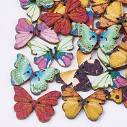 2-Hole Printed Wooden Buttons, Lead Free, Butterfly, Mixed Color, 20.5x28x3mm, Hole: 2mm(X-BUTT-S022-04-LF)