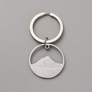 Round Ring with Mountain 304 Stainless Steel Pendant Keychain, for Keychain, Purse, Backpack Ornament, Stainless Steel Color, 5.15cm(KEYC-WH0027-109P)