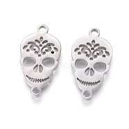 201 Stainless Steel Links, Manual Polishing, Sugar Skull, For Mexico Holiday Day of the Dead, Stainless Steel Color, 20x10.5x1.5mm, Hole: 1.6mm(STAS-F231-150P)