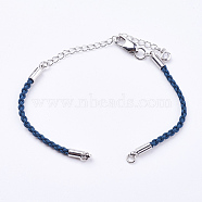 Braided Cotton Cord Bracelet Making, with Brass Lobster Claw Clasps and Extender Chains, with Rhinestone, Platinum, Marine Blue, 5-3/8 inch~5-1/2 inch(13.5~14cm), 3mm, Hole: 2mm(MAK-I006-26P)