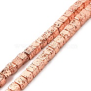 Natural Lava Rock Beads Strands, Cube, Rose Gold Plated, 4.5~4.7x4.5~4.7x4.5~4.7mm, Hole: 1mm, about 90~92pcs/strand, 17.32''(44cm)(G-E602-03B)