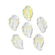 Dyed & Heated Glass Pendants, AB Color, Feather Leaf, Clear AB, 28x17x3.5mm, Hole: 1.2mm(GLAA-B009-06H)