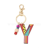 Wood Keychain, with Dye & Iron Key Ring, Letter Y, 11.6~12.1cm(KEYC-S256-01Y)