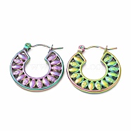 Ion Plating(IP) 304 Stainless Steel Leaf Wrap Hoop Earrings for Women, Rainbow Color, 23x22x2mm, Pin: 0.7mm(EJEW-F283-07MC)