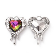 Rack Plating Alloy Glass Pendants, Cadmium Free & Lead Free & Nickle Free, Platinum Tone Melting Heart Charms, Colorful, 24x17x5mm, Hole: 2.5mm(FIND-I037-21P-02)