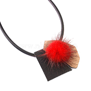 Hair Ball Pendant Necklaces, with Imitation Leather, A Brooch Amphibious, Black, 20.86inches(NJEW-N0060-033B)